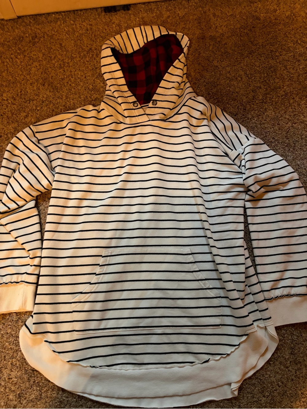 Maurices Striped Hooded Pullover | Buffalo Plaid Lined Hood | Women’s XL